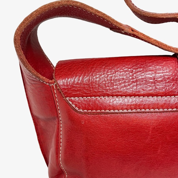 CHRISTOPHER KON Red Wide Strap Shoulder Bag Flap Pocket Purse Genuine Leather - Picture 10 of 16